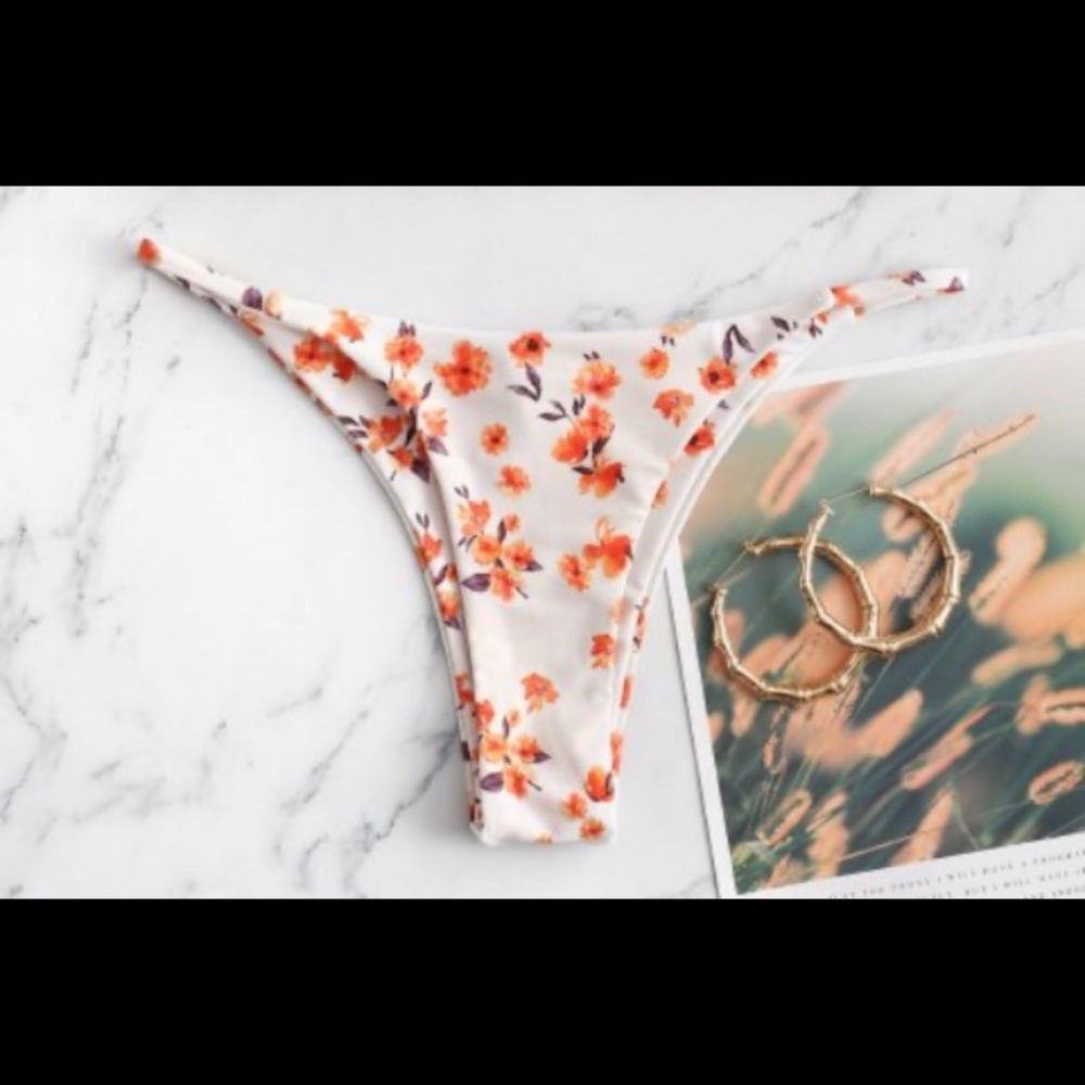 White and orange floral bikini bottom